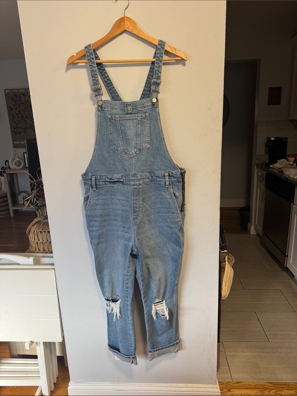Old Navy Light Blue Distressed Denim Overalls